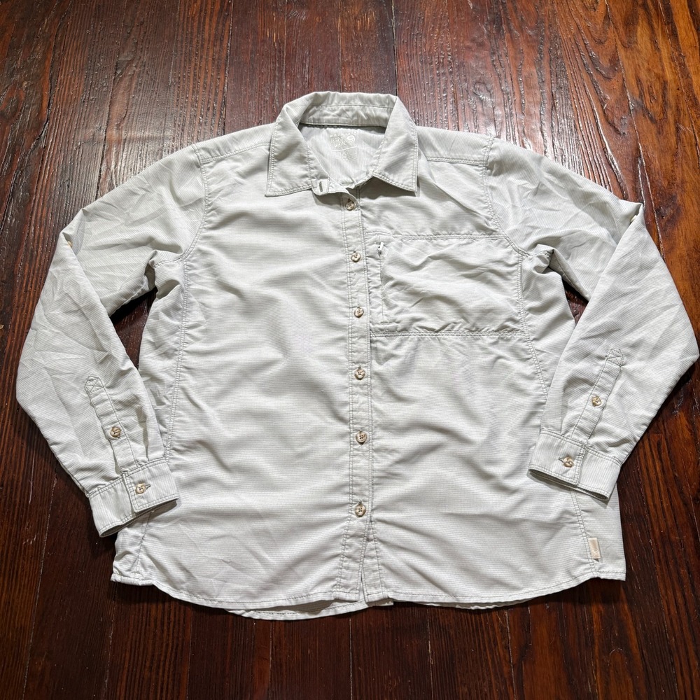Mountain Hardwear Shirt Womens L Gray Hiking Fishing Sun Long Sleeve Vented Gorp